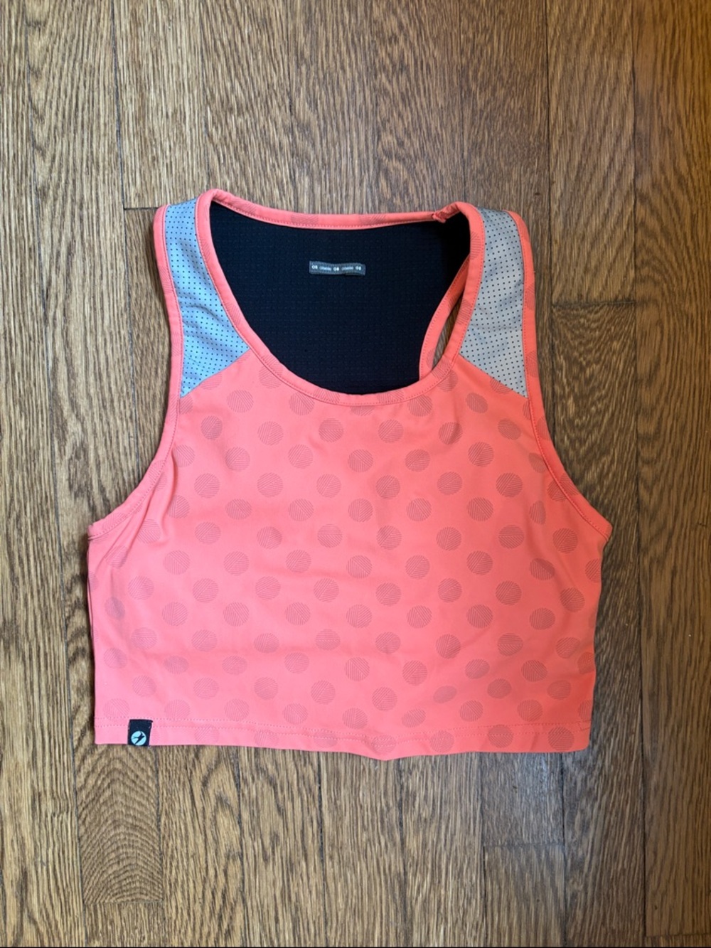 Oiselle reflective orange Polka-Dot sports bra size 08